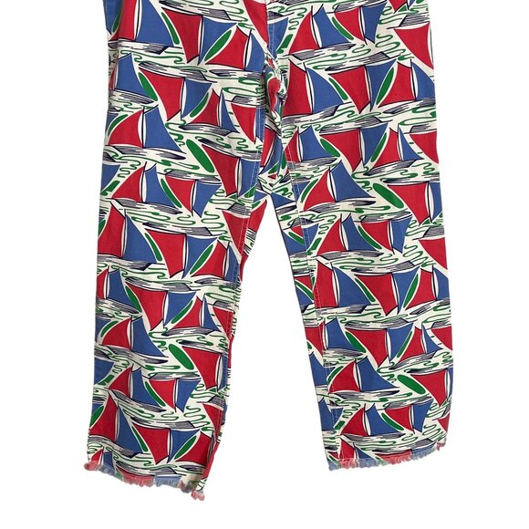 Tommy Hilfiger Sailboat Print Cropped Pants Size 4 Blue Red Nautical Cotton - Picture 4 of 11